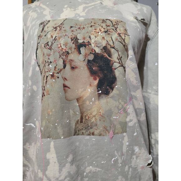 Custom Upcycled Green May Queen Handpainted Sweatshirt - Picture 2 of 5